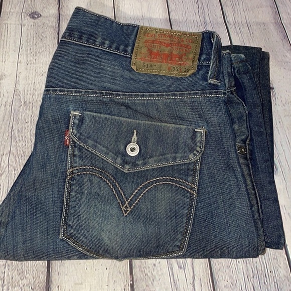 Levi’s 514 36x32 dark denim distressed look slim straight leg jeans - Picture 1 of 8